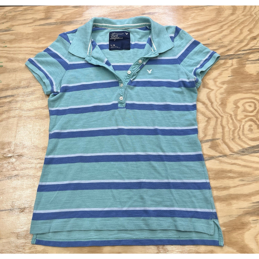 American Eagle Y2K Henley Polo Baby Tee Women's Large Green Preppy Bella Elena